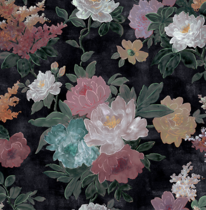 Brass & Enamel Servers - Black Floral - 32cm Length