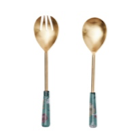 Brass & Enamel Servers - Green Floral - 32cm Length