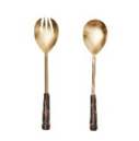 Brass & Enamel Servers - Black Floral - 32cm Length