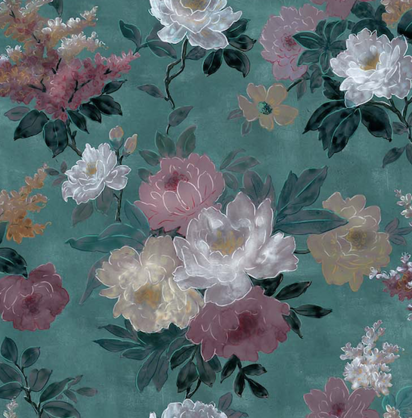 Brass & Enamel Servers - Green Floral - 32cm Length