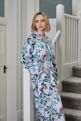 ROBE-LONG-TRANQUIL GARDEN-100% COTTON SATEEN