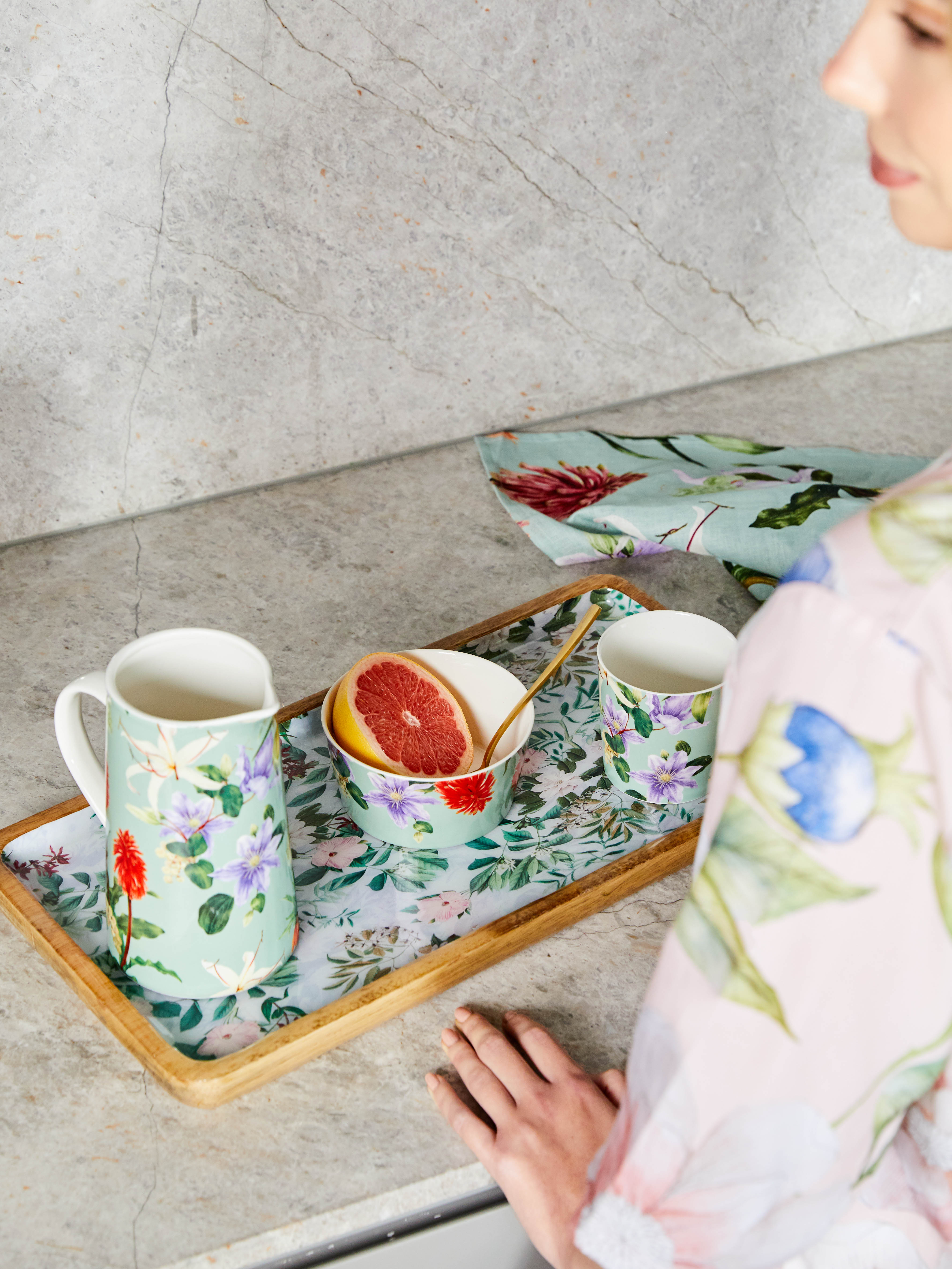 CERAMIC BOWL-SET OF 2-ENCHANTED SUMMER-SAGE