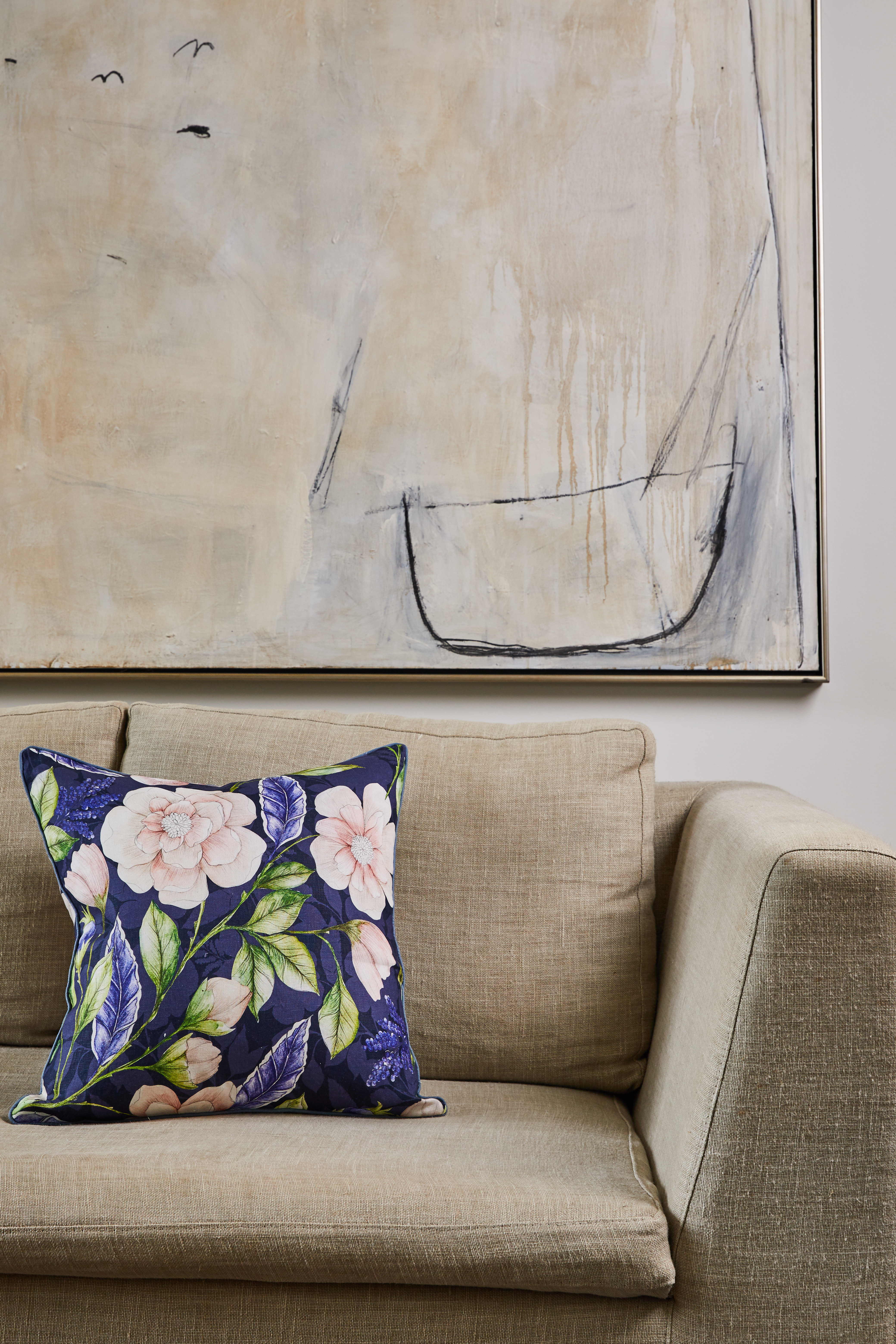 CUSHION-100% LINEN-LANA BLUE-50X50CM