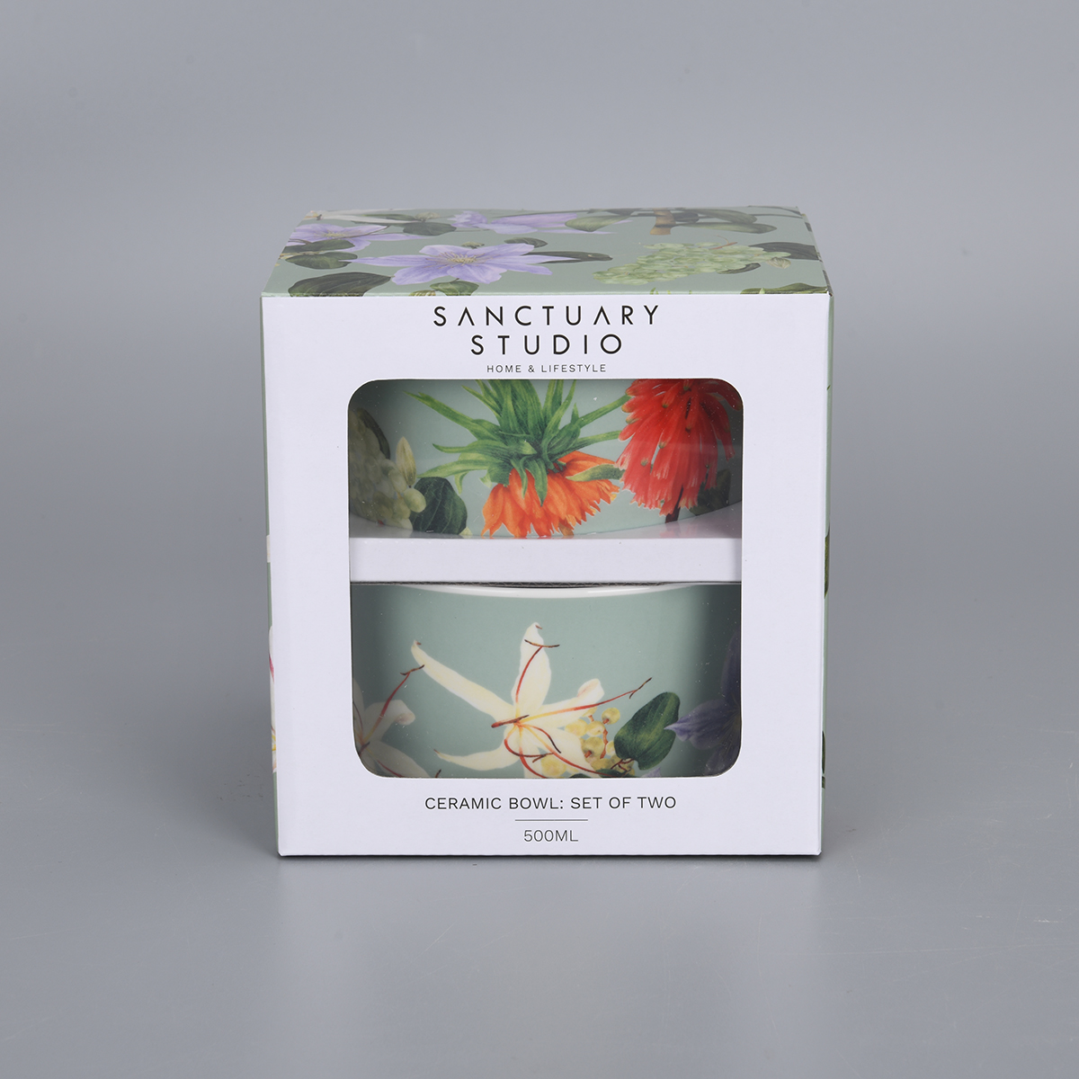 CERAMIC BOWL-SET OF 2-ENCHANTED SUMMER-SAGE