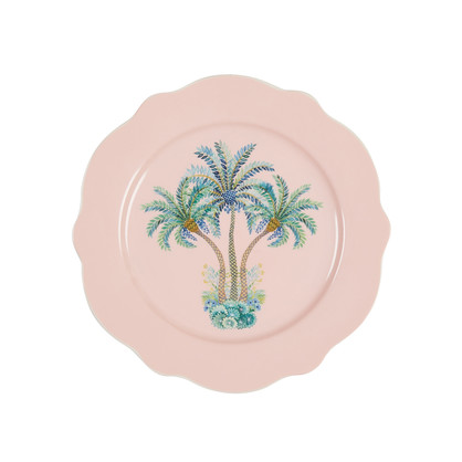 Ceramic PLATE set of FOUR-Vintage Palm-PINK/MULTI