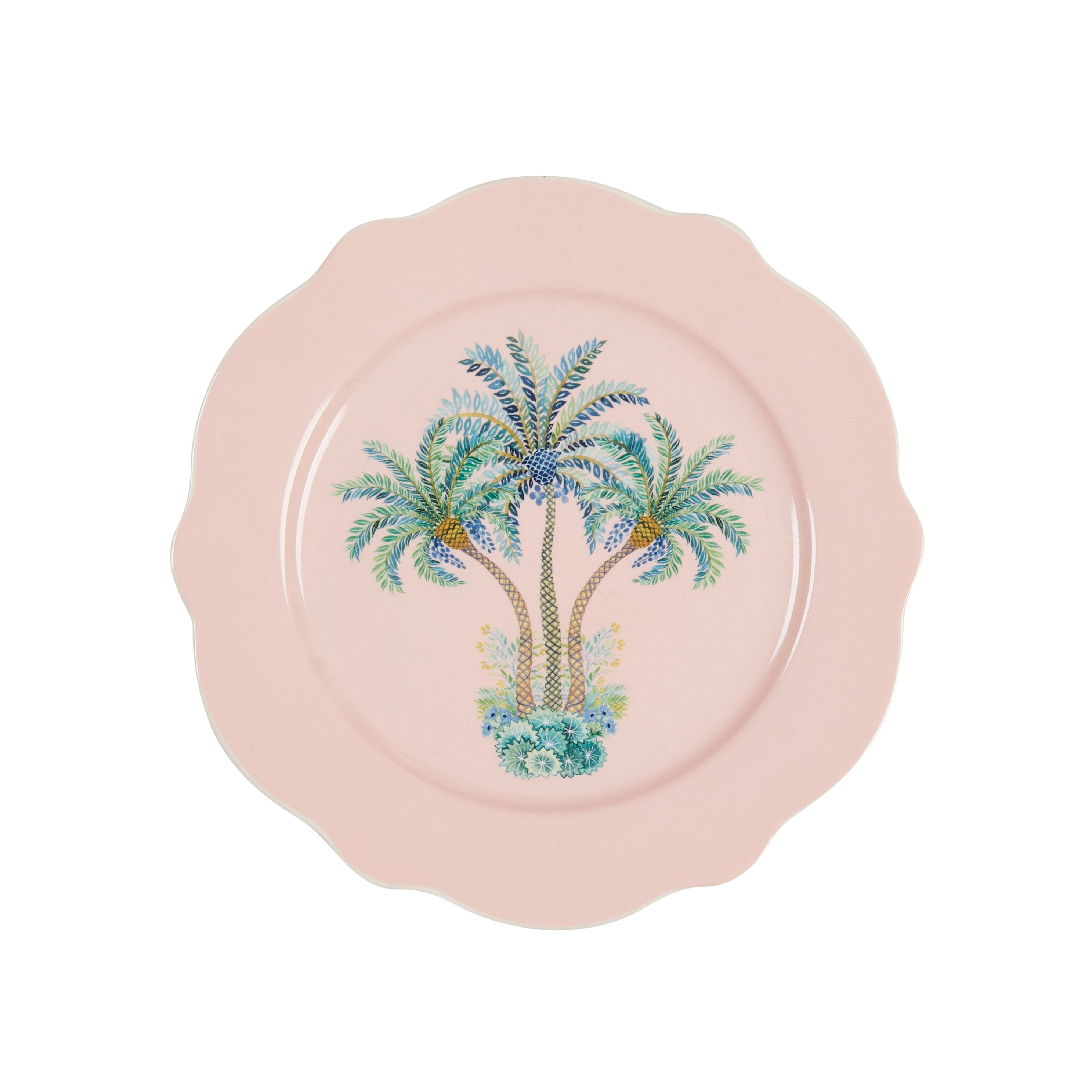 Ceramic PLATE set of FOUR-Vintage Palm-PINK/MULTI