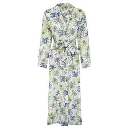 ROBE-Vintage Palms-Long Length Cotton Voile-White/Multi