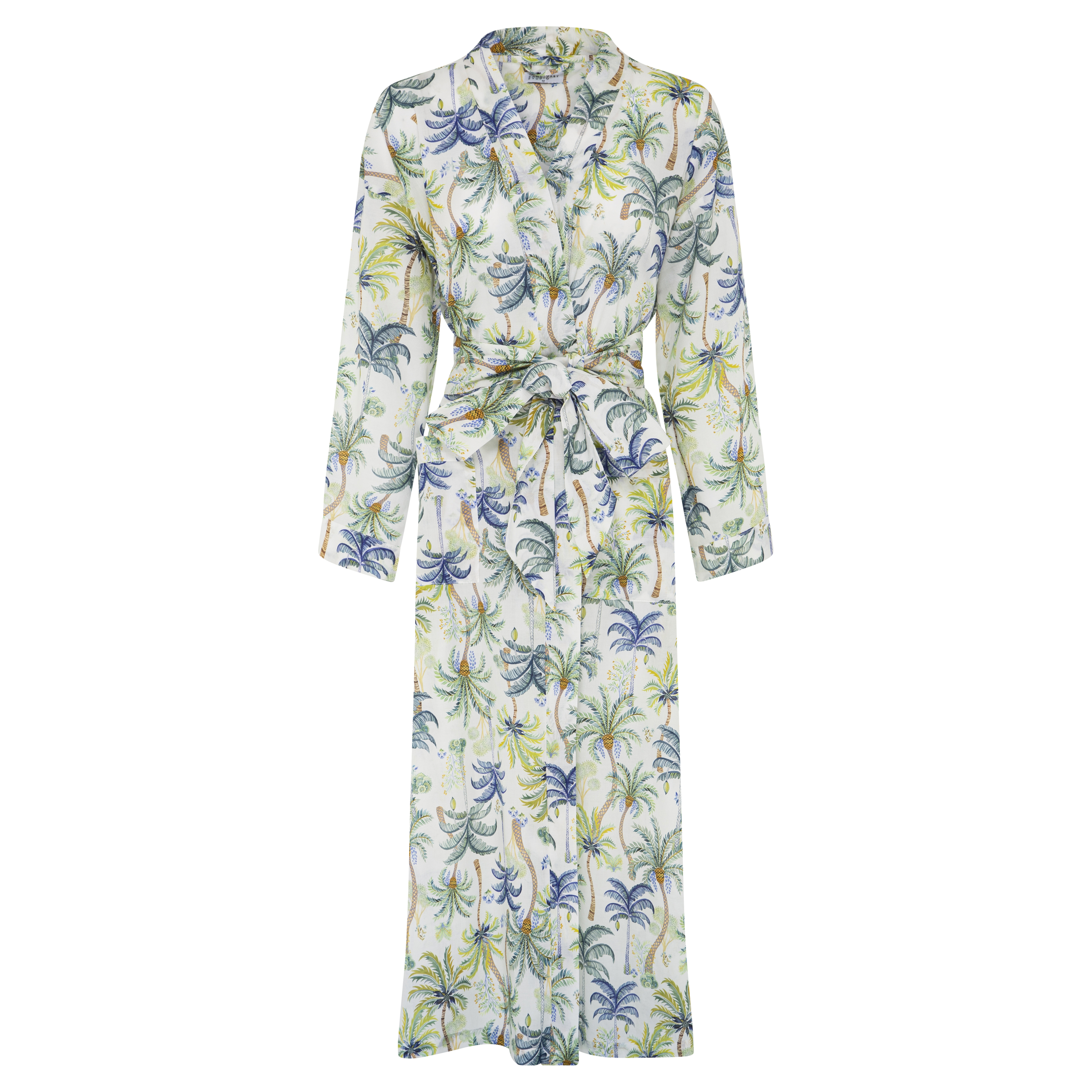 ROBE-Vintage Palms-Long Length Cotton Voile-White/Multi