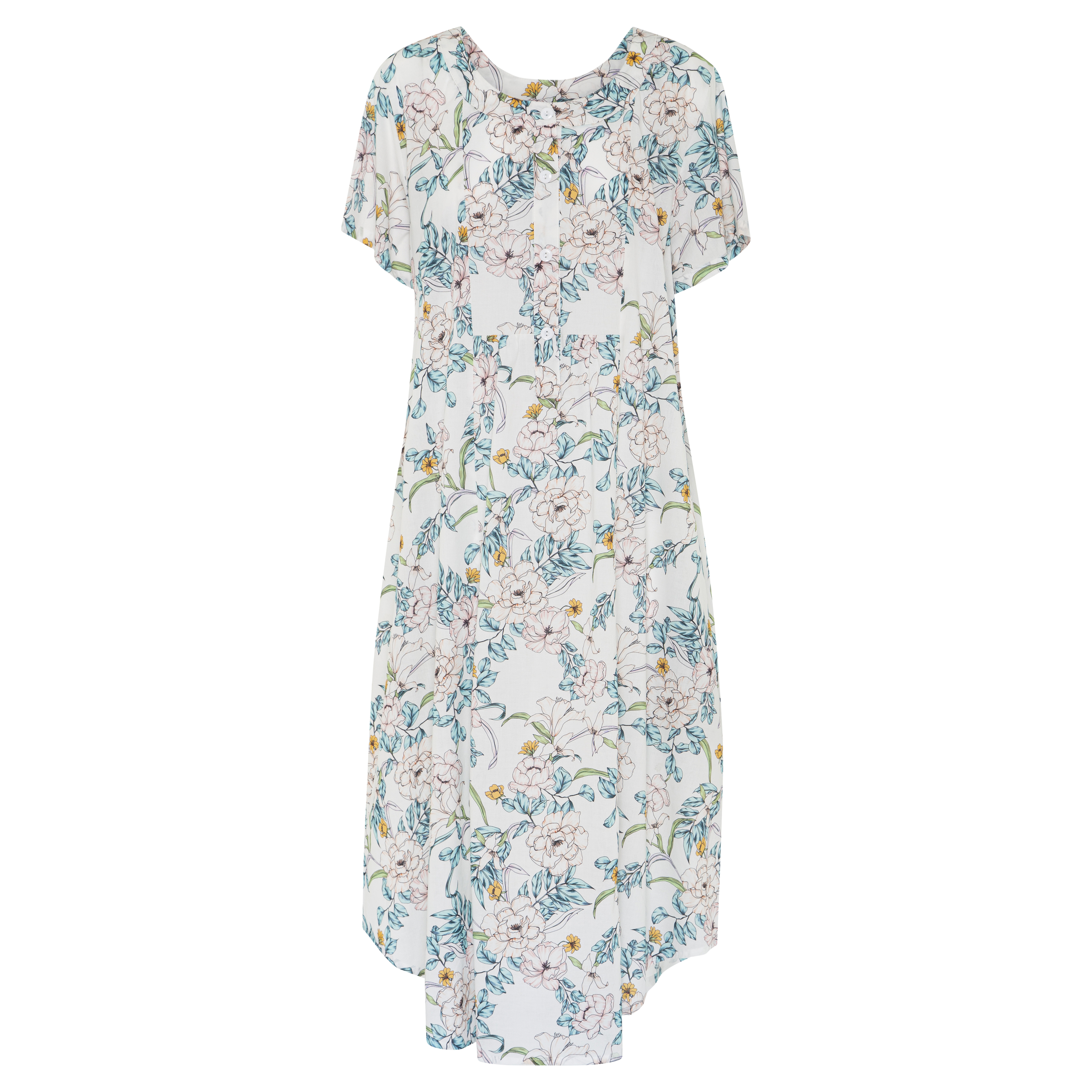 Nightie-Long-Vintage Floral-Cotton Voile-Pink/White