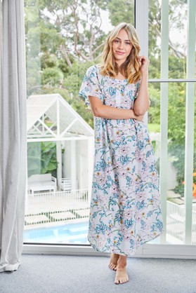 Nightie-Long-Vintage Floral-Cotton Voile-Pink/White