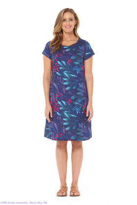Amber Reverse Cotton Dress-Berry-Sky