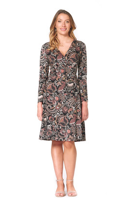 Sunburst  L/S Wrap Dress-Persian Print
