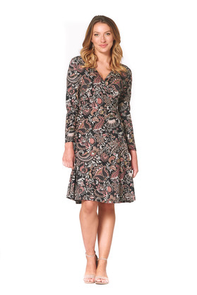 Sunburst  L/S Wrap Dress-Persian Print