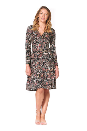 Sunburst  L/S Wrap Dress-Persian Print