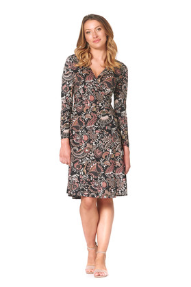 Sunburst  L/S Wrap Dress-Persian Print