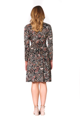 Sunburst  L/S Wrap Dress-Persian Print