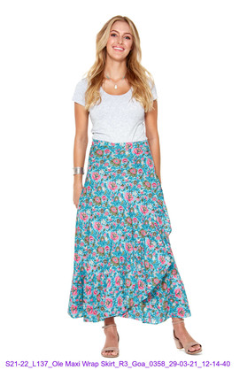 Ole Maxi Wrap Frill Skirt-Goa Print