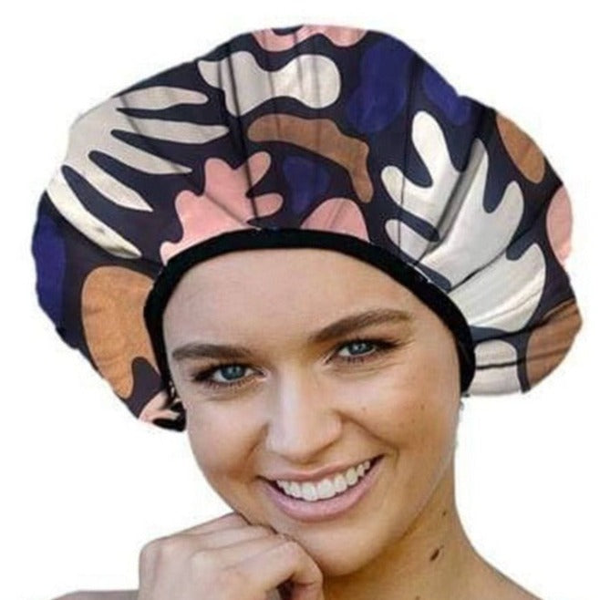 Extra Large Shower Cap With Microfibre Lining -Abstract